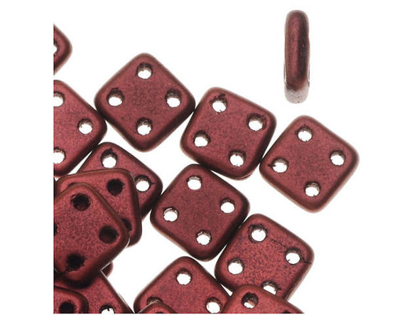 CzechMates Glass, QuadraTile 4-Hole Square Beads 6mm, Matte Metallic Lava