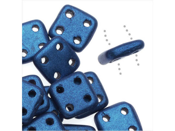 CzechMates Glass, QuadraTile 4-Hole Square Beads 6mm, Metallic Blue Suede