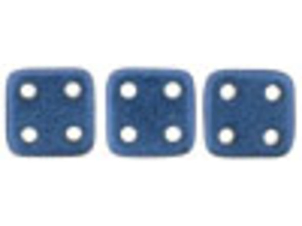 CzechMates Glass, QuadraTile 4-Hole Square Beads 6mm, Metallic Blue Suede