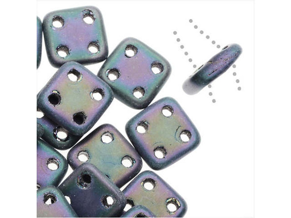 CzechMates Glass, QuadraTile 4-Hole Square Beads 6mm, Matte Purple Iris
