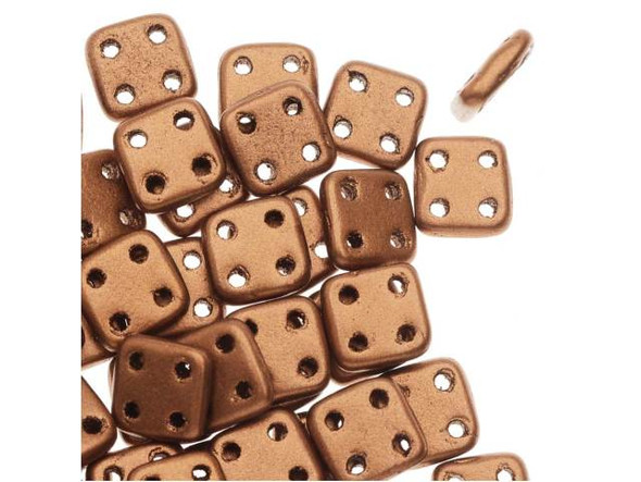 CzechMates Glass, QuadraTile 4-Hole Square Beads 6mm, Matte Metallic Bronze Copper