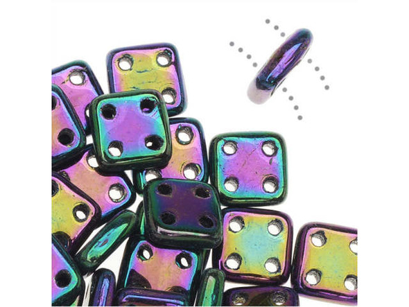 CzechMates Glass, QuadraTile 4-Hole Square Beads 6mm, Purple Iris