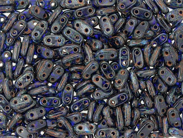 CzechMates Glass 3 x 6mm 2-Hole Cobalt Picasso Bar Bead 2.5-Inch Tube