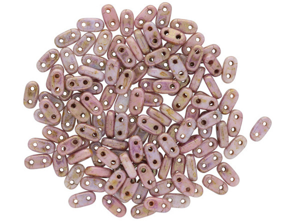 CzechMates Glass, 2-Hole Bar Beads 6x2mm, Opaque Rose / Gold Topaz Luster