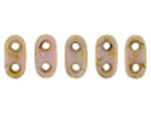 CzechMates Glass, 2-Hole Bar Beads 6x2mm, Opaque Rose / Gold Topaz Luster