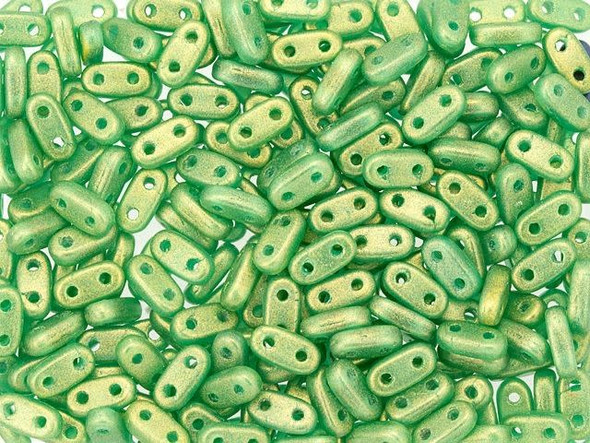 CzechMates Glass 3 x 6mm 2-Hole Sueded Gold Atlantis Green Bar Bead 2.5-Inch Tube