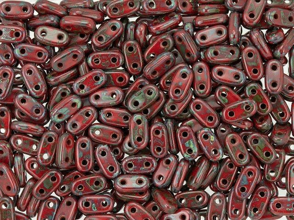 CzechMates Glass 3 x 6mm 2-Hole Opaque Red Picasso Bar Bead 2.5-Inch Tube