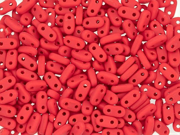 CzechMates Glass 3 x 6mm 2-Hole Matte Opaque Red Bar Bead 2.5-Inch Tube