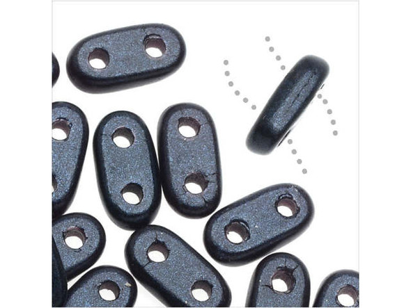 CzechMates Glass, 2-Hole Bar Beads 6x2mm, Metallic Dark Blue Suede