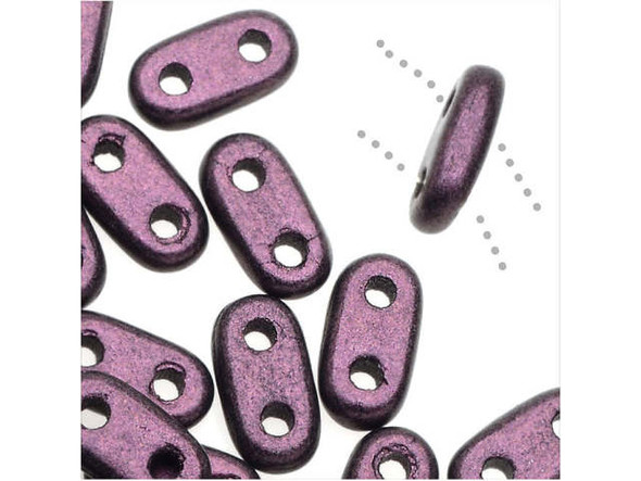 CzechMates Glass, 2-Hole Bar Beads 6x2mm, Metallic Pink Suede