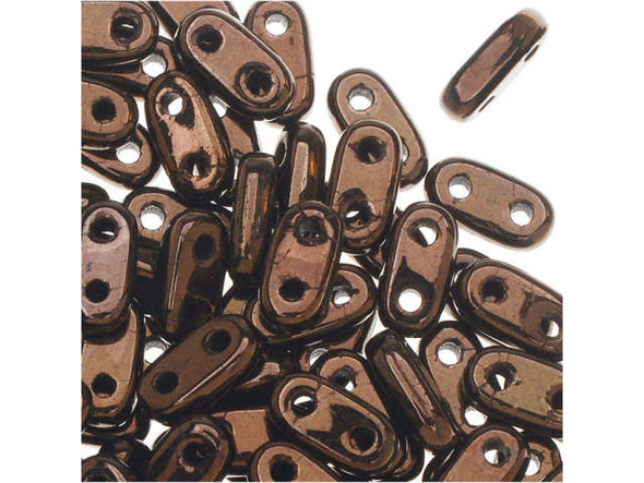 CzechMates Glass, 2-Hole Bar Beads 6x2mm, Dark Bronze