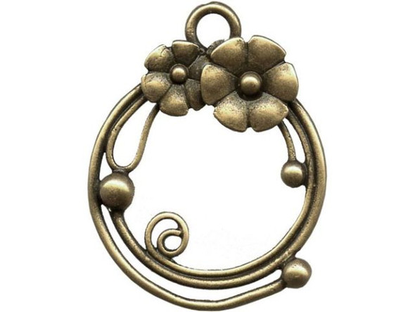JBB Findings Antiqued Brass Plated Clasp/ Charm, Floral Round Loop (Each)