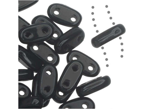 CzechMates Glass, 2-Hole Bar Beads 6x2mm, Jet Black