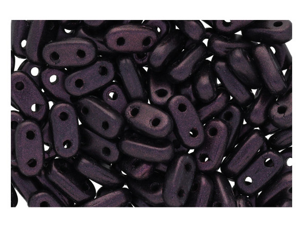 CzechMates Glass, 2-Hole Bar Beads 6x2mm, Metallic Dark Plum Suede