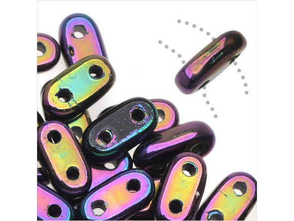 You'll love the magical look of these CzechMates glass 3x6mm 2-hole purple Iris bar beads. These flat, oval bar-shaped beads feature two stringing holes running through it. It's the perfect match for CzechMates QuadraTile beads. Stack and layer them in designs, add them to multi-strand projects, use them in bead embroidery and more. There are so many possibilities for these little beads. They feature purple shine with hints of green, blue and gold color. 