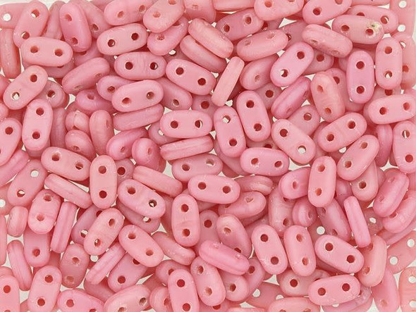 CzechMates Glass 3 x 6mm 2-Hole Matte Coral Pink Bar Bead 2.5-Inch Tube