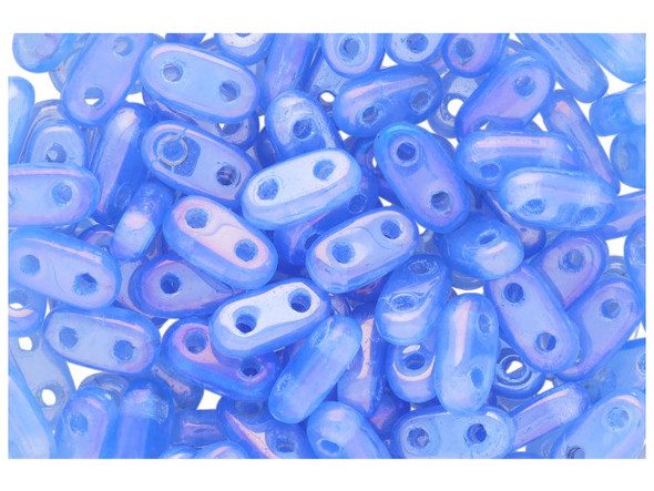 CzechMates Glass 3 x 6mm 2-Hole Luster Iris Milky Sapphire Bar Bead 2.5-Inch Tube