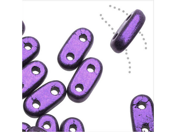 CzechMates Glass, 2-Hole Bar Beads 6x2mm, Metallic Purple Suede