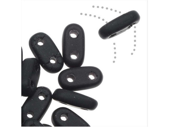 CzechMates Glass, 2-Hole Bar Beads 6x2mm, Matte Jet Black