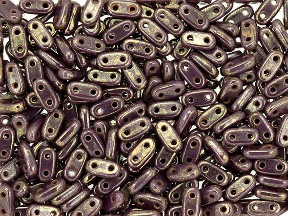 CzechMates Glass 3 x 6mm 2-Hole Opaque Purple Bronze Picasso Bar Bead 2.5-Inch Tube