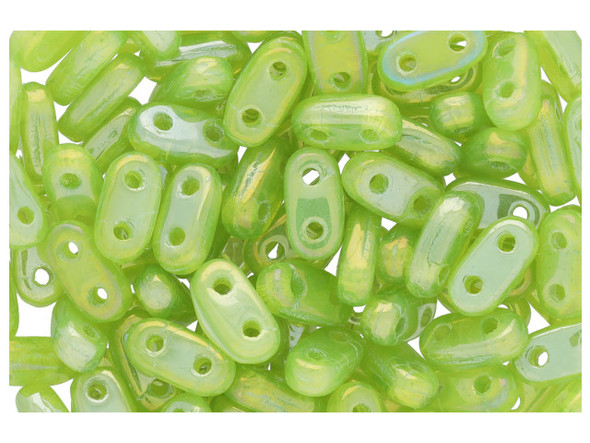 CzechMates Glass 3 x 6mm 2-Hole Luster Iris Milky Dark Peridot Bar Bead 2.5-Inch Tube