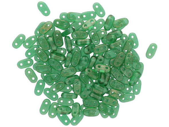 CzechMates Glass 3 x 6mm 2-Hole Gold Marbled Green Emerald Bar Bead 2.5-Inch Tube