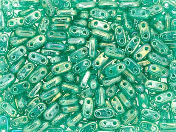 CzechMates Glass 3 x 6mm 2-Hole Luster Iris Atlantis Green Bar Bead 2.5-Inch Tube