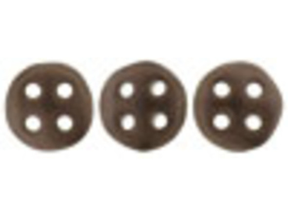 CzechMates Glass, 4-Hole QuadraLentil Beads 6mm, Matte Dark Bronze