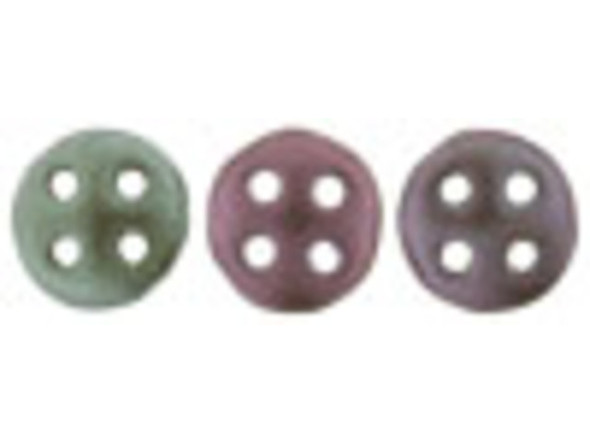 CzechMates Glass, 4-Hole QuadraLentil Beads 6mm, Matte Metallic Bronze Iris