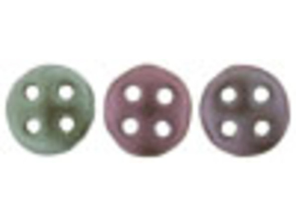 Add colorful elements to your designs with the CzechMates glass 6mm four-hole matte metallic bronze Iris QuadraLentil beads. These beads feature a disc shape with a slightly puffed dimension. Each bead features four stringing holes for endless design possibilities. Use them in bead weaving, multi-strand stringing projects, or try them as links. These beads truly allow you to get creative when designing jewelry. They feature multiple metallic colors with a muted shine. Diameter 6mm