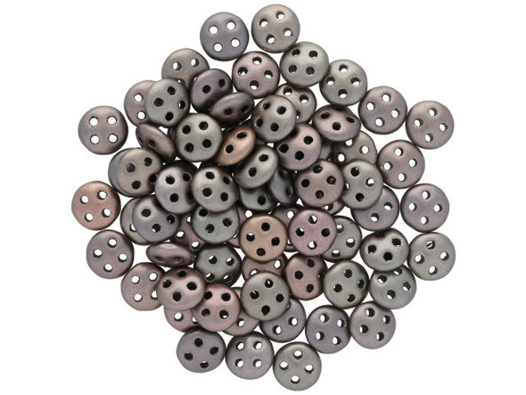 CzechMates Glass, 4-Hole QuadraLentil Beads 6mm, Matte Metallic Leather