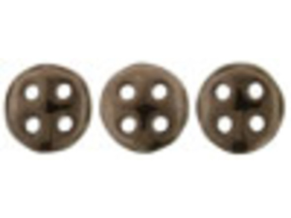 CzechMates Glass, 4-Hole QuadraLentil Beads 6mm, Dark Bronze