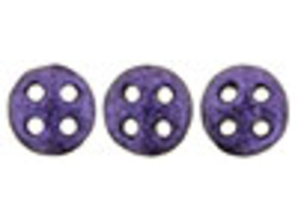 Magical style fills the CzechMates glass 6mm four-hole purple metallic suede QuadraLentil beads. These beads feature a disc shape with a slightly puffed dimension. Each bead features four stringing holes for endless design possibilities. Use them in bead weaving, multi-strand stringing projects, or try them as links. These beads truly allow you to get creative when designing jewelry. They feature purple color with a shimmering metallic sheen. 
