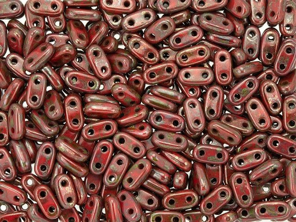CzechMates Glass 3 x 6mm 2-Hole Opaque Red Bronze Picasso Bar Bead 2.5-Inch Tube