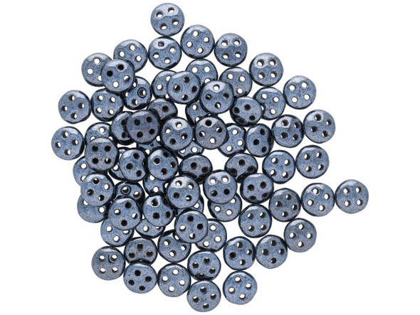 Shining style can be yours with the CzechMates glass 6mm four-hole hematite QuadraLentil beads. These beads feature a disc shape with a slightly puffed dimension. Each bead features four stringing holes for endless design possibilities. Use them in bead weaving, multi-strand stringing projects, or try them as links. These beads truly allow you to get creative when designing jewelry. They feature black color with a metallic shine. Diameter 6mm