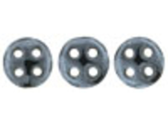 Shining style can be yours with the CzechMates glass 6mm four-hole hematite QuadraLentil beads. These beads feature a disc shape with a slightly puffed dimension. Each bead features four stringing holes for endless design possibilities. Use them in bead weaving, multi-strand stringing projects, or try them as links. These beads truly allow you to get creative when designing jewelry. They feature black color with a metallic shine. Diameter 6mm