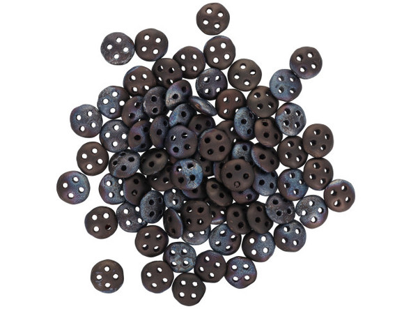 CzechMates Glass, 4-Hole QuadraLentil Beads 6mm, Matte Jet Bronze Vega