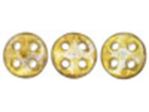 CzechMates Glass, 4-Hole QuadraLentil Beads 6mm, Transparent Gold / Smokey Topaz Luster