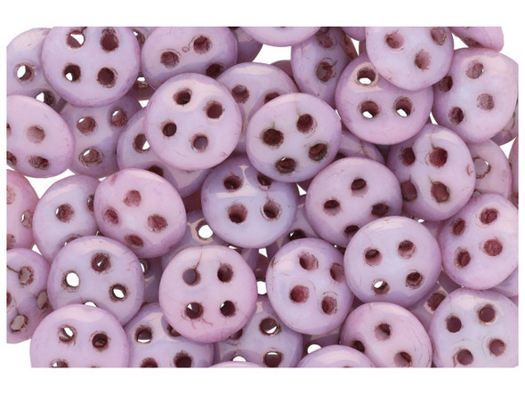 CzechMates Glass, 4-Hole QuadraLentil Beads 6mm, Opaque Lilac Luster