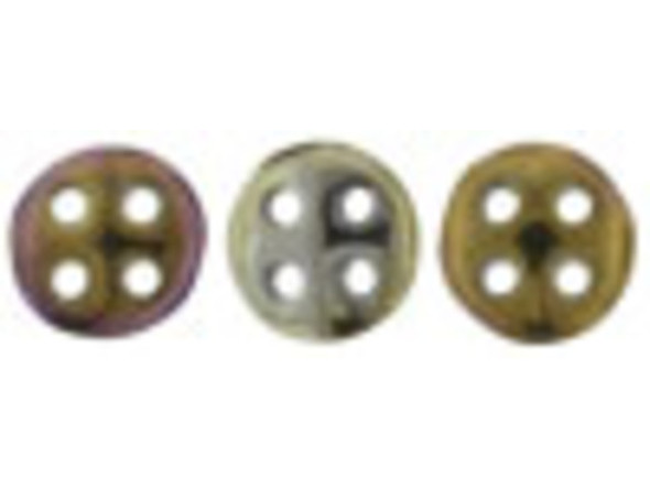 CzechMates Glass, 4-Hole QuadraLentil Beads 6mm, Brown Iris