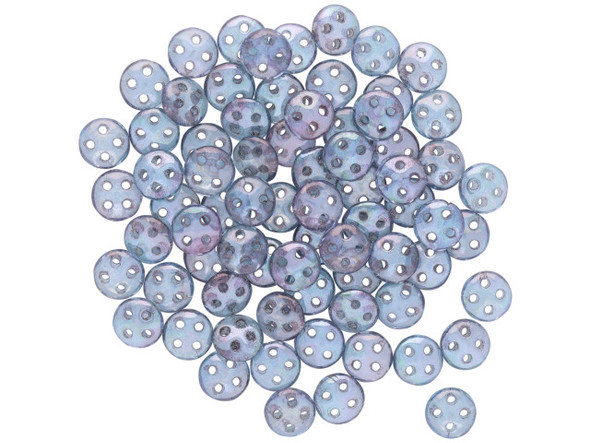 CzechMates Glass, 4-Hole QuadraLentil Beads 6mm, Transparent Amethyst Luster