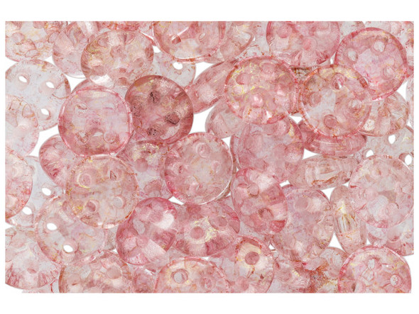 CzechMates Glass, 4-Hole QuadraLentil Beads 6mm, Transparent Topaz / Pink Luster