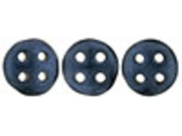 Put a dramatic twist on designs with the CzechMates glass 6mm four-hole metallic suede dark blue QuadraLentil beads. These beads feature a disc shape with a slightly puffed dimension. Each bead features four stringing holes for endless design possibilities. Use them in bead weaving, multi-strand stringing projects, or try them as links. These beads truly allow you to get creative when designing jewelry. They feature midnight blue color with a soft metallic sheen. Diameter 6mm