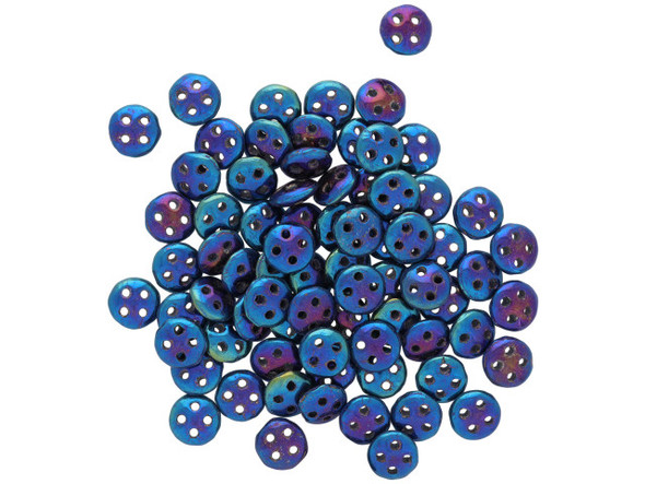 CzechMates Glass, 4-Hole QuadraLentil Beads 6mm, Blue Iris