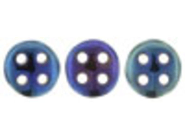 CzechMates Glass, 4-Hole QuadraLentil Beads 6mm, Blue Iris