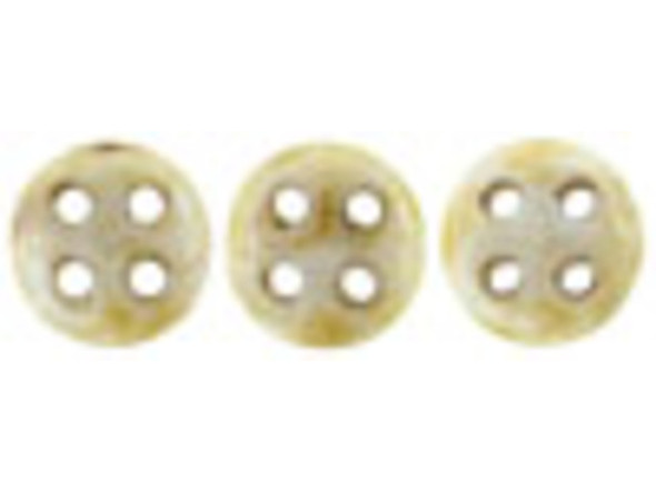 CzechMates Glass, 4-Hole QuadraLentil Beads 6mm, Opaque Picasso Luster