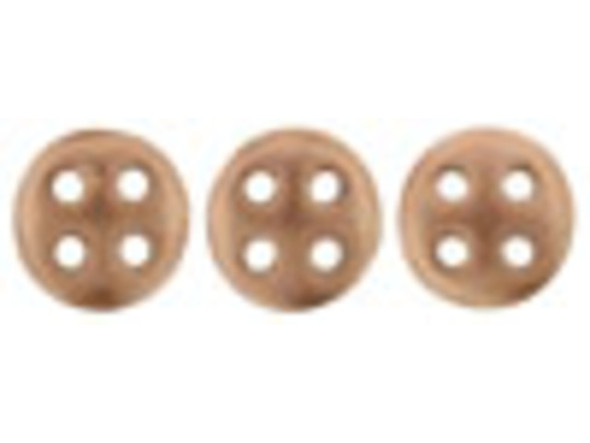 CzechMates Glass, 4-Hole QuadraLentil Beads 6mm, Matte Metallic Bronze Copper