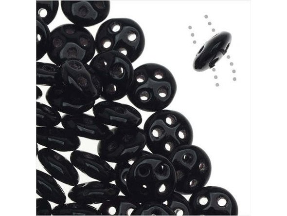 CzechMates Glass, 4-Hole QuadraLentil Beads 6mm, Jet Black