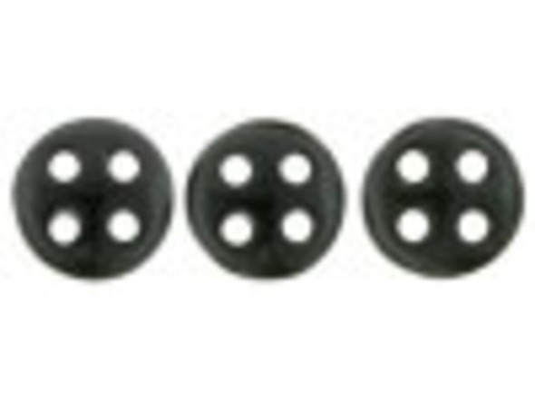 CzechMates Glass, 4-Hole QuadraLentil Beads 6mm, Jet Black