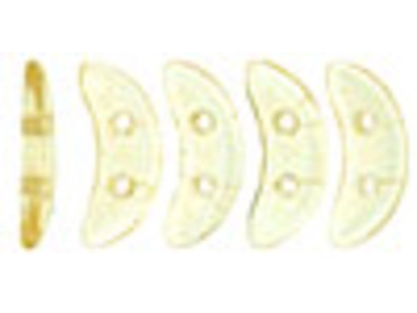 Sophistication fills the CzechMates glass 4x10mm 2-hole transparent champagne luster crescent beads. These flat beads feature a crescent shape, like a moon. Two stringing holes run through the center of the shape, so you can add it to designs in unique ways. Layer it with other beads in bead weaving or use it to add dimension to stringing projects. It would make an interesting element in bead embroidery. They feature a pale transparent champagne color. 
